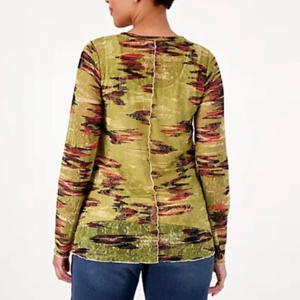 LOGO Layers by Lori Goldstein Printed Sheer Lace Top - Picture 2 of 6
